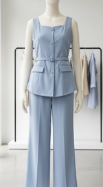 Belted Sleeveless Top & Wide-Leg Trouser Set 💙