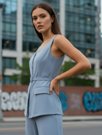 Belted Sleeveless Top & Wide-Leg Trouser Set 💙