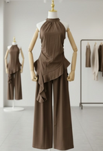 Two-Piece Asymmetrical Top & Wide-Leg Pant Set