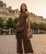 Two-Piece Asymmetrical Top & Wide-Leg Pant Set