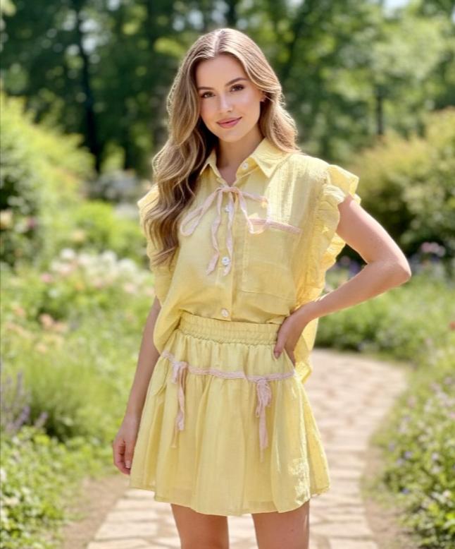 Yellow Ruffle Coord Set — Blouse & Mini Skirt